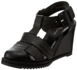 Robert Clergerie Women's Cript B Wedge Sandal,Black Snake,7 B US Shoes