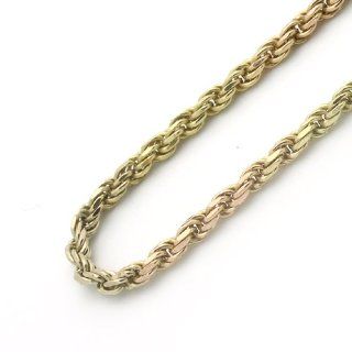 14K Three Tone Gold 2.5mm Rope Chain Necklace 24" with Lobster Claw Doubleaccent Jewelry
