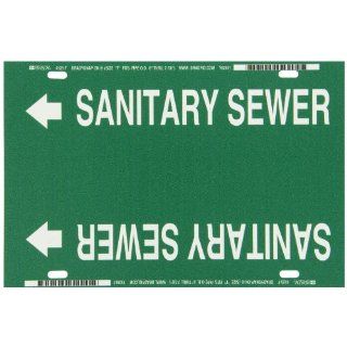 Brady 4123 F Brady Strap On Pipe Marker, B 915, White On Green Printed Plastic Sheet, Legend "Sanitary Sewer" Industrial Pipe Markers