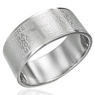 R306 8 Stainless Steel The Lords Prayer Padre Nuestro Cross Flat Band Ring   Size 8 Mission Jewelry