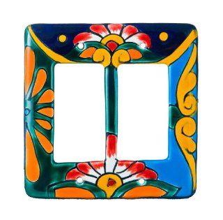 Double Switch Plate #3 (Green Base) Mexican Talavera Ceramic   MCG  