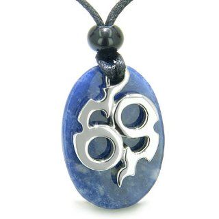 Amulet Infinity Symbol Magic Fire Energy Lucky Charm Sodalite Gemstone Good Luck Powers Pendant on Adjustable Necklace Jewelry