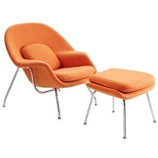 LexMod Eero Saarinen Style Womb Chair and Ottoman Set in Orange   Armchairs