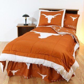 Texas Longhorns 6 pc. Twin Bed in a Bag Set with Reversible Comforter and Team Colored Sheets   Entire Set Includes (1) Twin Reversible Comforter, (1) Standard Pillow Sham, (1) TWIN Flat Sheet, (1) TWIN Fitted Sheet, (1) Standard Pillow Case and (1) Twin 
