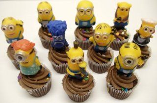 Despicable Me 10 Piece Minions Birthday Cake Cupcake Topper Set Featuring 2" Minion Cup Cake Toppers Including Dave, Stuart, Jerry, Tim, Phil, Josh, and Evil Purple Minion Toys & Games