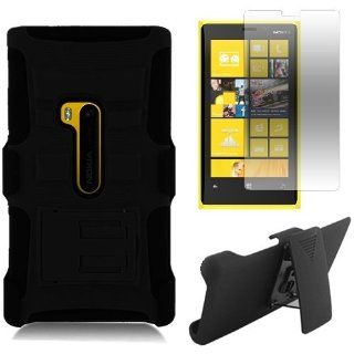 [SlickGears] Black Heavy Duty Combat Armor Kickstand Case w/ Belt Holster for Nokia Lumia 920 (AT&T) + Premium Screen Protector Combo Cell Phones & Accessories