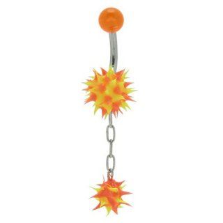 Dangle Orange Yellow Koosh Ball Belly Button Ring Curved Belly Button Piercing Barbells Jewelry