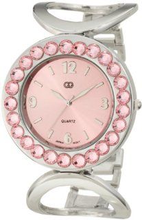 Golden Classic Women's 943_Silv/Pink Spotlight Oversized Rhinestone Encrusted Watch Watches