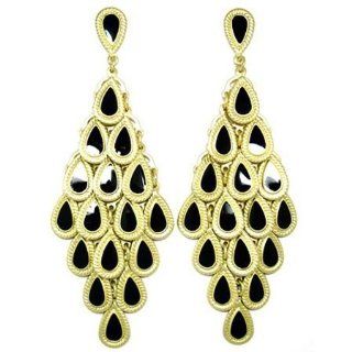 Heirloom Finds Elegant Black Enamel and Gold Tone Dangling Chandelier Earrings Jewelry