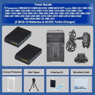 2 BCG 10 Batteries + AC/DC Turbo Charger with Travel Adapter + Complete Deluxe Starter Kit for Panasonic DMW BCG10 DMW BCG10E DMW BCG10PP Panasonic Lumix DMC 3D1 DMC TZ6 DMC TZ7 DMC TZ8 DMC TZ10 DMC TZ18 DMC TZ19 DMC TZ20 DMC TZ25 DMC TZ30 DMC TZ35 DMC ZR1