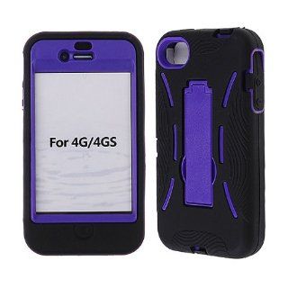 BLACK/PURPLE HYBRID CASE COVER + KICKSTAND APPLE IPHONE 4 4S ACCESSORY Cell Phones & Accessories