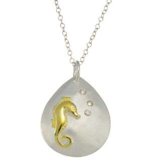 925 Sterling Silver Gold Plated Seahorse Pear Shape Charm Pendant/Necklace 18 Inches 925 Silver Chain Jewelry