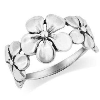 MIMI 925 Sterling Silver Triple Plumeria Flower Ring Bands Jewelry