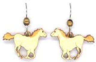 Running Horse with Stone Bead Natural Wood Carved Earrings Jewelry