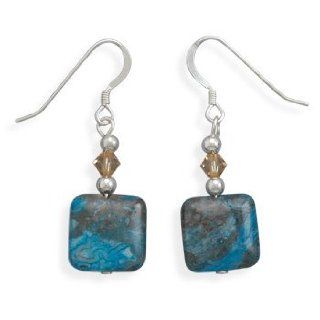 Blue Agate and Crystal Earrings 925 Sterling Silver Jewelry