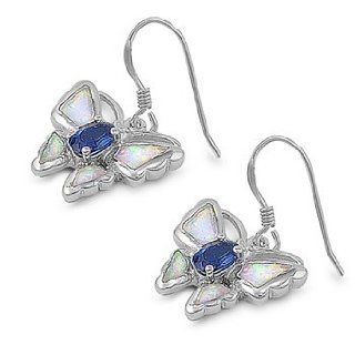 Butterfly 14MM CZ White Opal Earrings Sterling Silver 925 Jewelry
