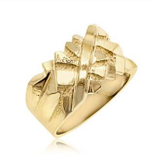 14K Yellow Gold Men's Diamond Cut Nugget Ring Jewelry