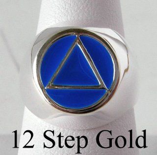 Alcoholics Anonymous AA Circle Triangle Men's Ring with Blue Enamel Inlay, #950, $40 $50, Sterling Silver Jewelry
