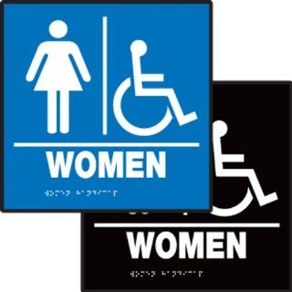Accuform Signs PAD929BU ADA Braille Tactile Sign, Legend "WOMEN" with Restroom and Handicap Graphic, 8" Width x 8" Length x 1/8" Thickness, White on Blue Industrial Warning Signs