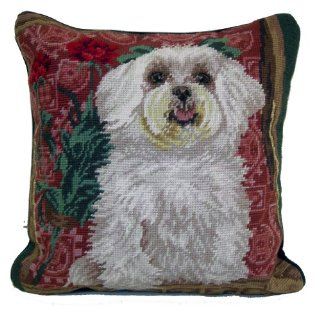 Maltese Dog Needlepoint Throw Pillow 14"  