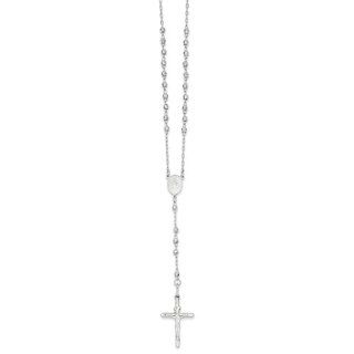 14k White Gold Diamond cut 3mm Beaded Rosary Necklace Jewelry