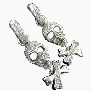 925 Silver Rhodium Skull w/ Crossbones Dangle Earrings Hawaiian Silver Jewelry Jewelry