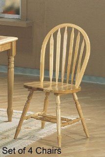 Set of 4 Natural Finish Windsor Dining Side Chairs  