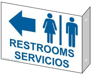 Restrooms With Symbol Left Sign RRB 6984Proj BLUonWHT Restrooms  Business And Store Signs 