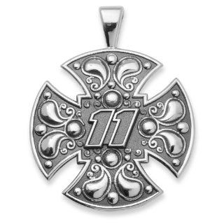 #11 Denny Hamlin Sterling Silver Large Men's Maltese Cross Pendant Charm Jewelry