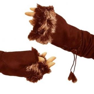 Brown Faux Fur Trim Ladies Fingerless Gloves