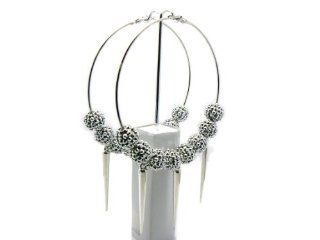 Silver Lady Gaga Paparazzi Basketball Wives Earring with Shamballa Balls and 3 Spikes Pendants Jewelry