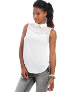 MOD Luv Women's Neon Acrylic Open Back Shirt White S(935)