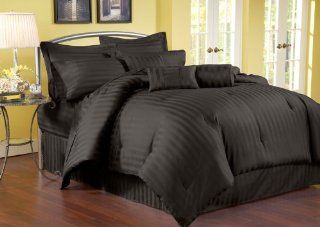 7 Piece Queen Stripe 500TC Cotton Comforter Set Black   Damask Stripe Comforter