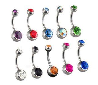 Set of 10 Double Jeweled Mixed Color Cz Crystal Gem Belly Button Navel Rings 316l Surgical Steel 14g 3/8" Jewelry