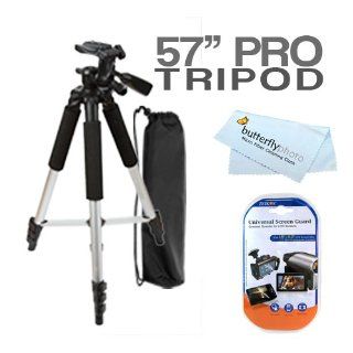 57 Camera/ Camcorder Tripod w/ Carrying Case For JVC GZ HM960 HD Everio GZ HM30 GZ HM50 GZ HM440 GZ HM450 GZ HM650 GZ HM670 GZ HM690 GZ HD520 GZ HM860 GS TD1B Digital Camcorder + LCD Screen Protectors + MicroFiber Cleaning Cloth  Camera & Photo