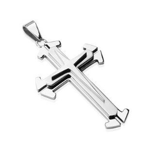 Stainless Steel Three Trier Concept Cross Pendant Necklaces Jewelry