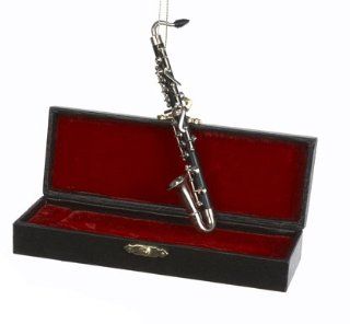 6" Sleek Black and Silver Bass Clarinet Musical Instrument Christmas Ornament   Holiday Figurines