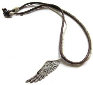Mens Unisex Single Angel Wing Adjustable Leather Necklace Tropicari Jewelry