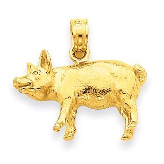 14k Yellow Gold Solid Polished 3 Dimensional Pig Pendant Jewelry Products Jewelry