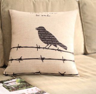 Diaidi Tumblr Linen Little Bird Throw Pillow Sofa Cushion Black Bird Letter Print Throw Pillow Fashion Pillow Square Pillow 1pc  