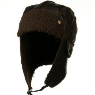 PU Aviator Trapper Hat   Dark Brown OSFM at  Mens Clothing store Bomber Hats