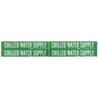 Brady 7047 4 1 1/8" Height, 7" Width, B 946 High Performance Vinyl, White On Green Color Self Sticking Vinyl Pipe Marker, Legend "Chilled Water Supply" Industrial Pipe Markers