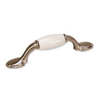 Elements 5312 SN W Satin Nickel With White Pulls Sanibel Collection Ceramic or Wood Insert Cabinet Pull 3 Inch Center   Cabinet And Furniture Pulls  