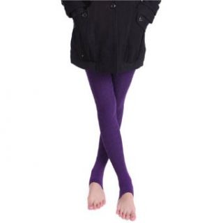 HDE Warm Knit Stirrup Leggings Purple
