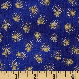 Laurel Burch Fabulous Felines Pawprints Blue Metallic Fabric