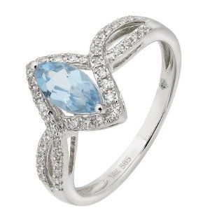 14K White Gold 0.78ct Sparklingly Cool Diamond & Marquise Blue Topaz Ring Jewelry