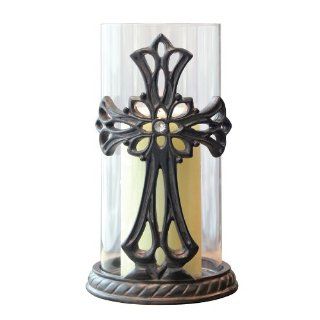 Briarwood Jeweled Legacy Carved Cross Pillar Hurricane Candle Holder  