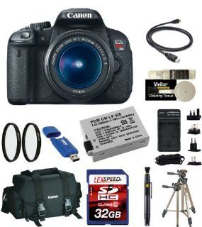 Canon EOS Rebel T4i Digital Camera with EF S 18 55mm f/3.5 5.6 IS II Lens + Canon Deluxe Gadget Bag + LexSpeed 32GB Class 10 Memory Card + Spare Battery + UV Filters + Travel Charger  Digital Slr Camera Bundles  Camera & Photo