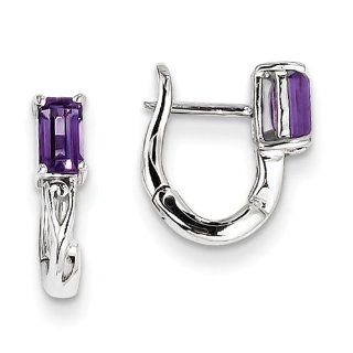Sterling Silver Rhodium Plated Amethyst Hinged Hoop Earrings, Best Quality Free Gift Box Satisfaction Guaranteed Jewelry