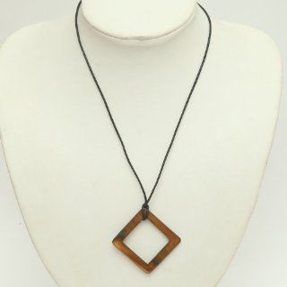 SEMI PRECIOUS BROWN MOP SQUARE PENDANT WITH LEATHER CORD NECKLACE Jewelry